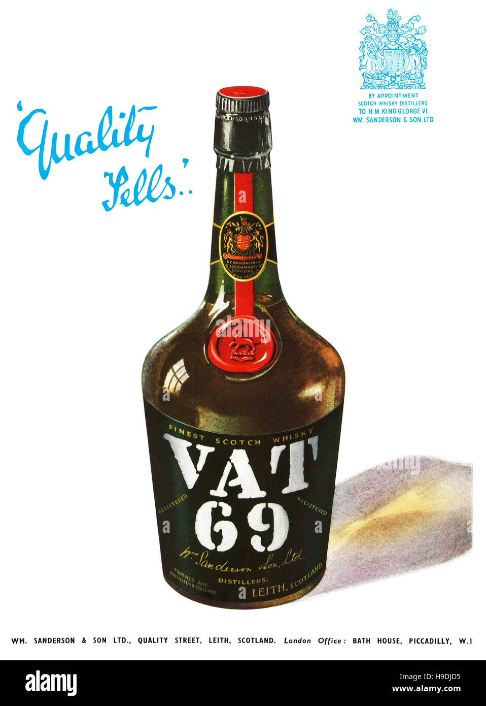 1952 britischer Werbung für Vat 69 Scotch Whisky Stockfoto