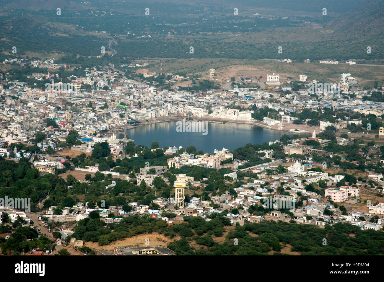 Blick auf Stadt Pushkar Ratnagiri Hill in Pushkar Rajasthan Indien Stockfoto