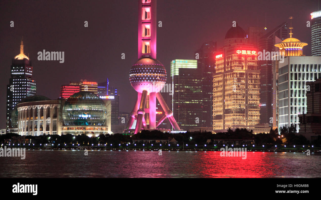 China, Shanghai, Pudong, Skyline, Huangpu-Fluss, Stockfoto