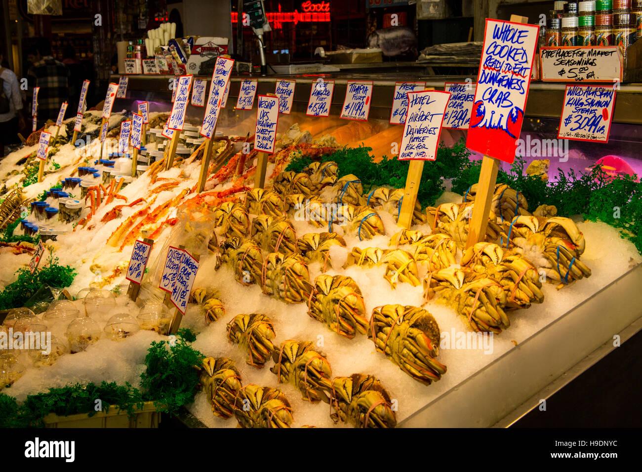 Pike Place Market in der Innenstadt von Seattle, Washington, Vereinigte Staaten von Amerika Stockfoto