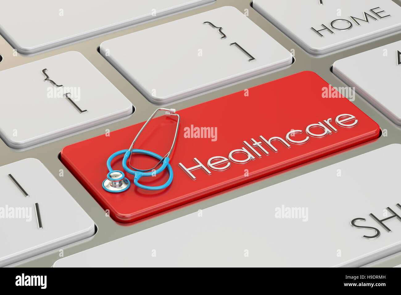 Gesundheitswesen-Taste, rote Hotkey auf der Tastatur 3D-Rendering Stockfoto