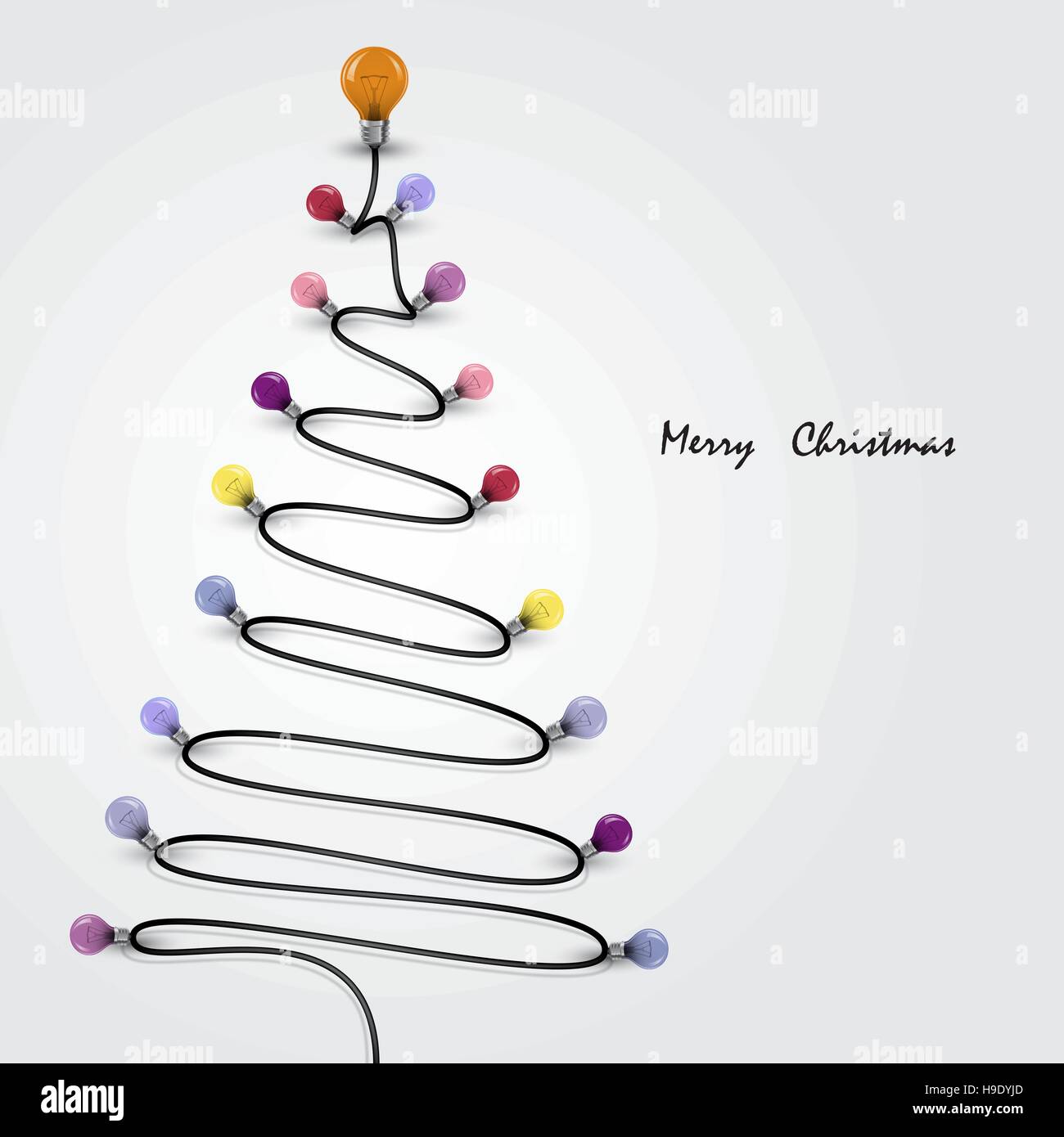 Bunte Glühbirnen und Weihnachtsbaum-Symbol. Frohe Weihnachten abstrakten Hintergrund. Vektor-illustration Stock Vektor