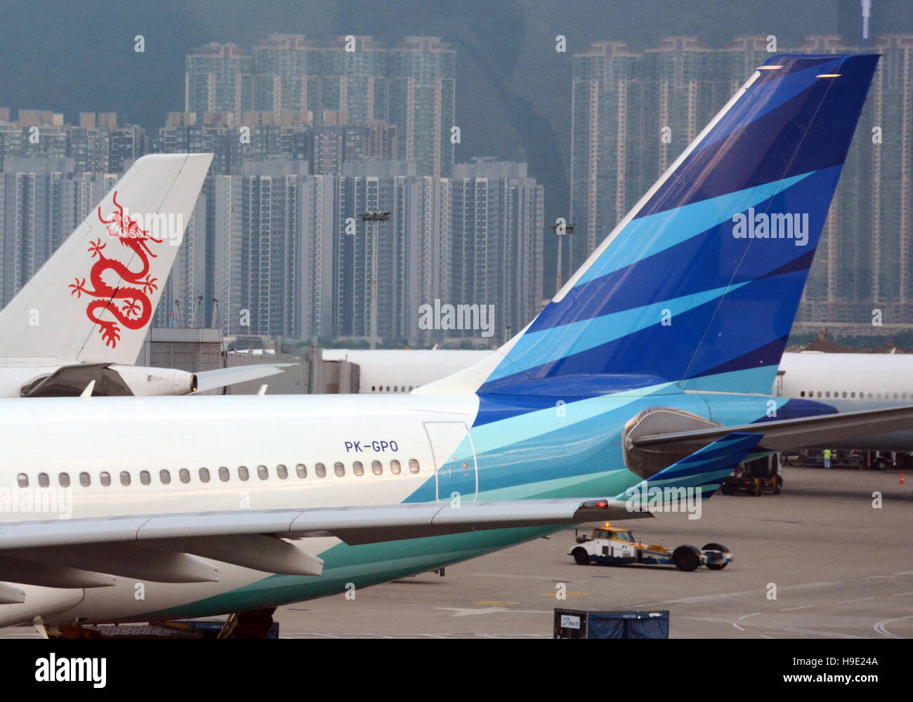 Garuda Indonesia Dragonair Flugzeuge internationalen Flughafen Hong Kong Stockfoto