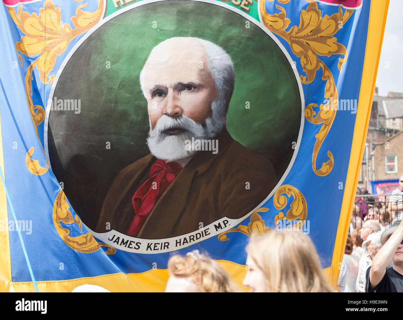 James Keir Hardie auf Banner bei Durham Miner Gala. Durham. England. UK