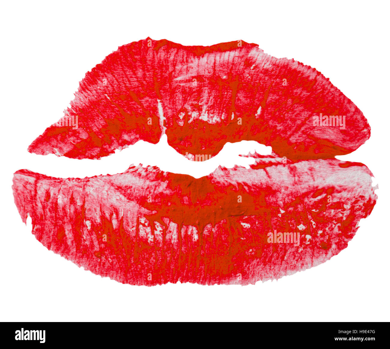 Rote Lippen Impressum isoliert auf weißem Hintergrund. Stockfoto