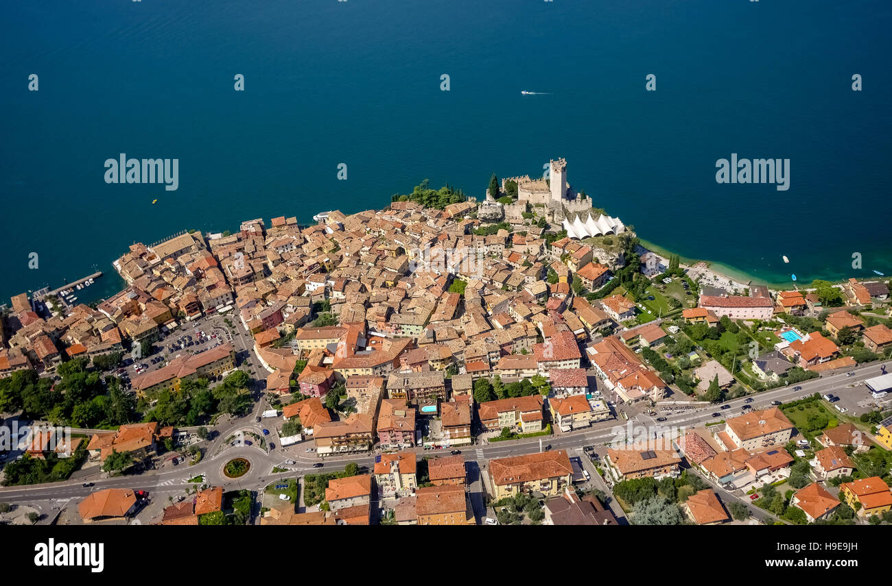 Antenne, Ansicht, Castello di Malcesine Malcesine Castle mit Hafen