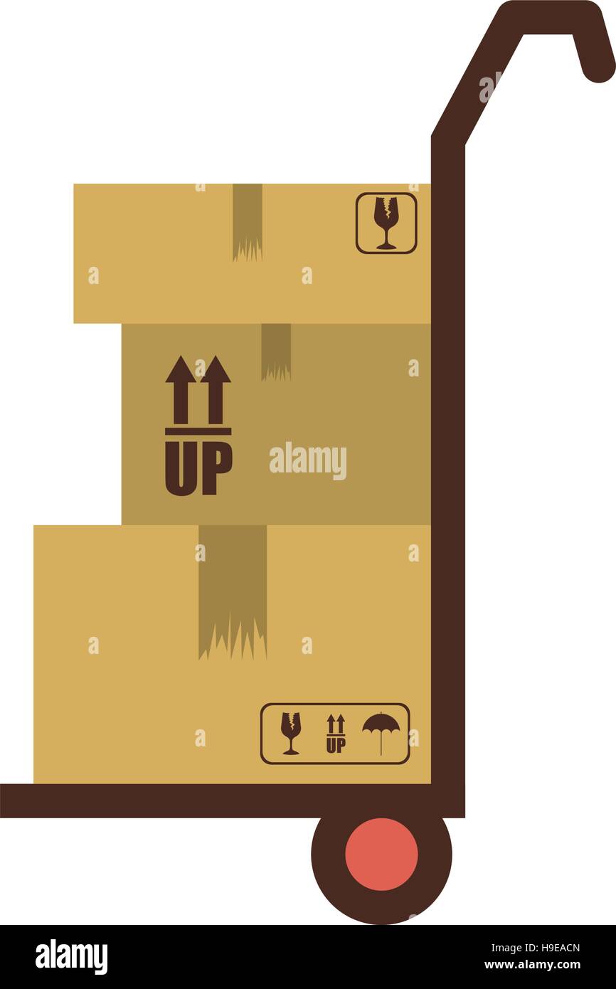 Silhouette mit Transportwagen mit Boxen-Vektor-illustration Stock Vektor