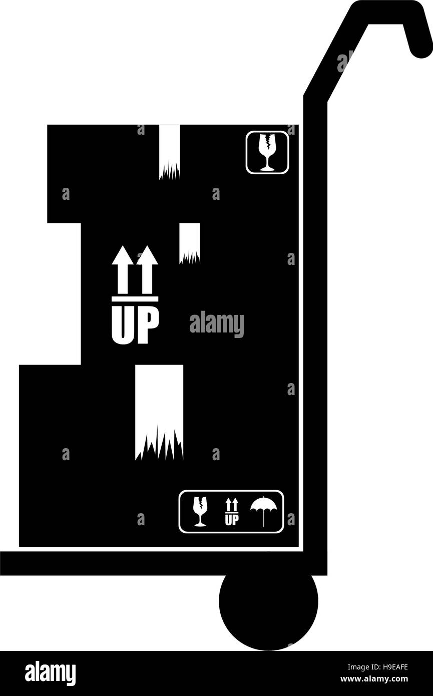 Silhouette monochrom mit Transportwagen mit Boxen-Vektor-illustration Stock Vektor