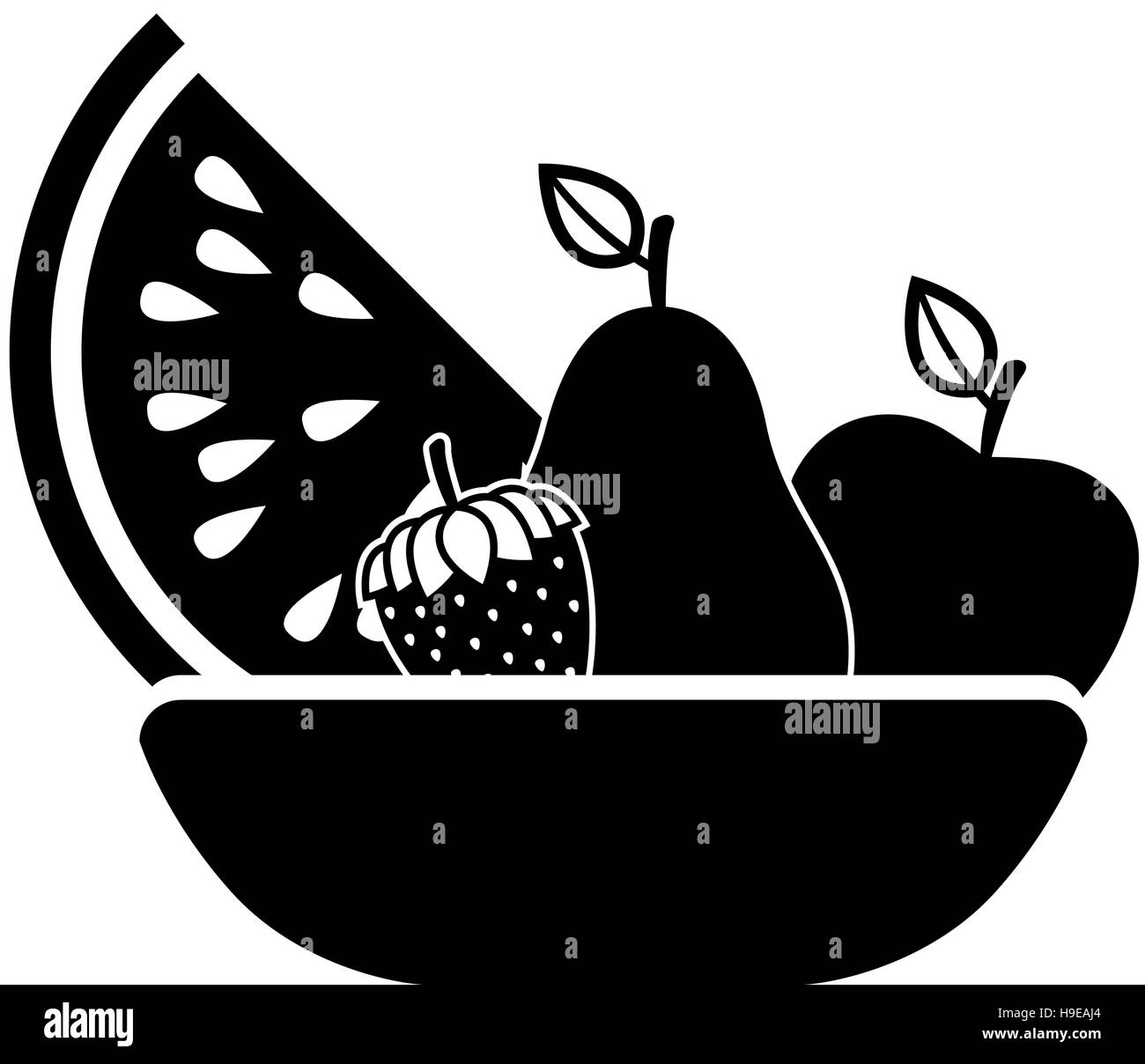 Silhouette Monchrome Korb mit Obst-Vektor-illustration Stock Vektor