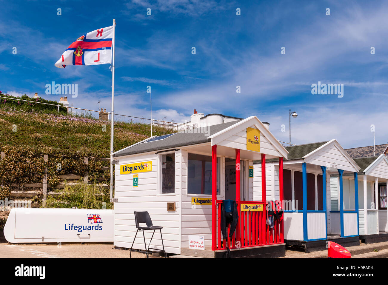 Die Rettungsschwimmer am Strand Hütte in Southwold, Suffolk, England, Großbritannien, Uk Stockfoto