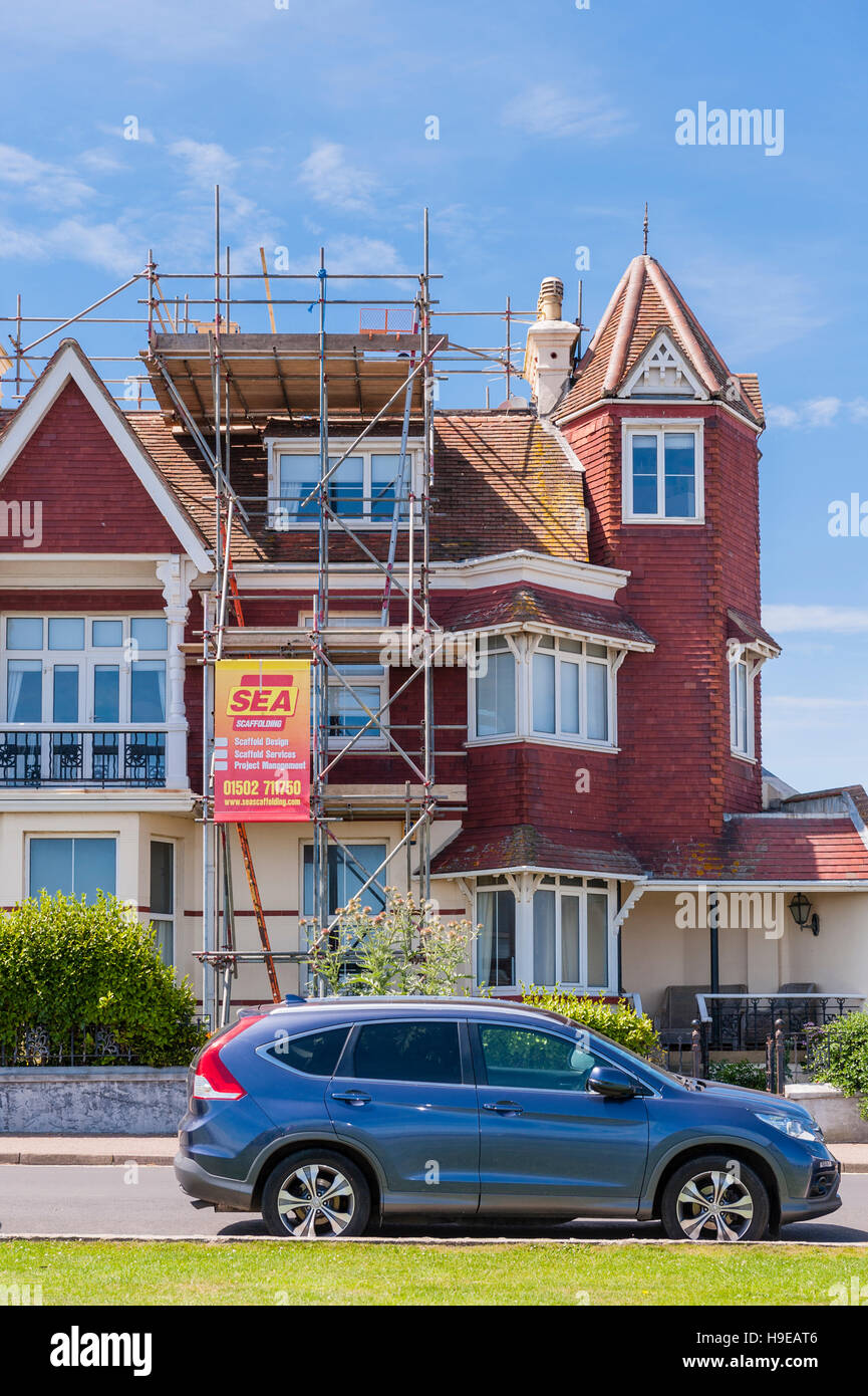 Gerüst errichtet ein Haus in Southwold, Suffolk, England, Großbritannien, Uk Stockfoto