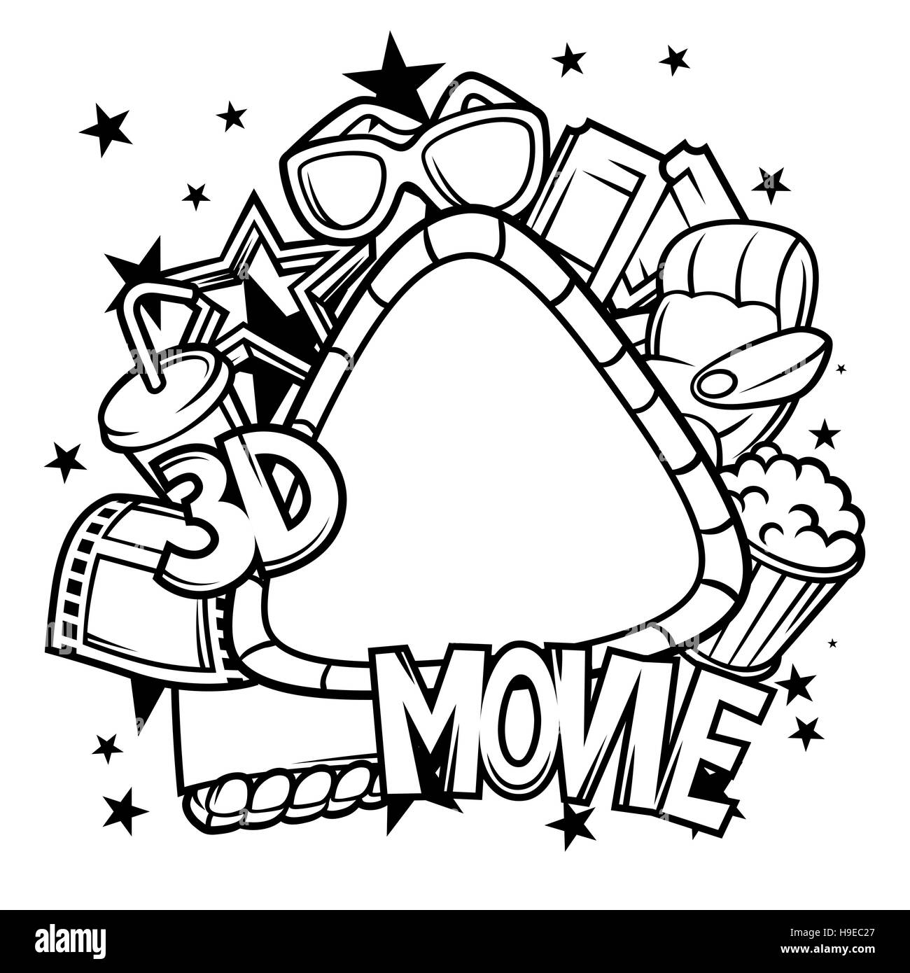 Kino und 3d Film-Frame im Cartoon-Stil Stock Vektor