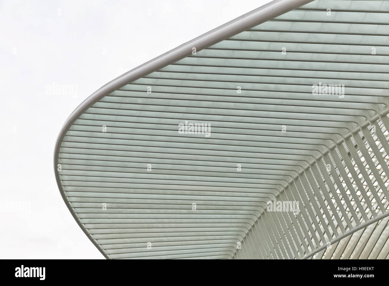 LIÈGE, Belgien - Dezember 2014: Abstrakte Sicht auf dem Dach des Bahnhof Liège-Guillemins, von Santiago Calatrava entworfen. Stockfoto