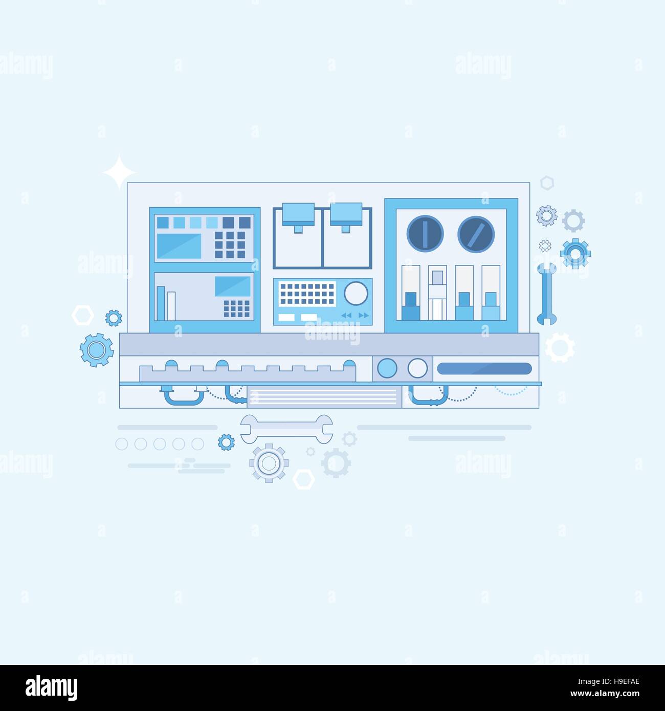 Industrielle Automation Industrie Produktion Web Banner dünne Linie Stock Vektor