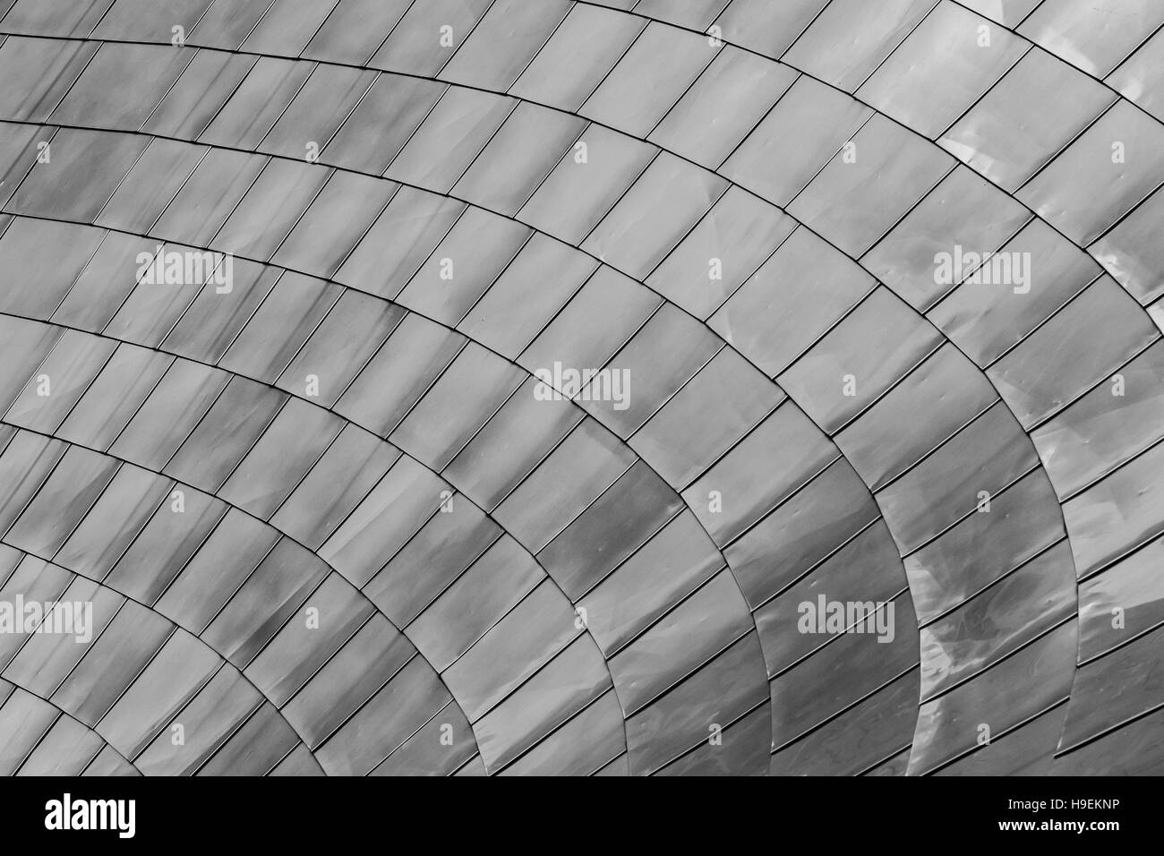 Kurve der Dragon Scale Metallplatten abstrakten Hintergrund Stockfoto