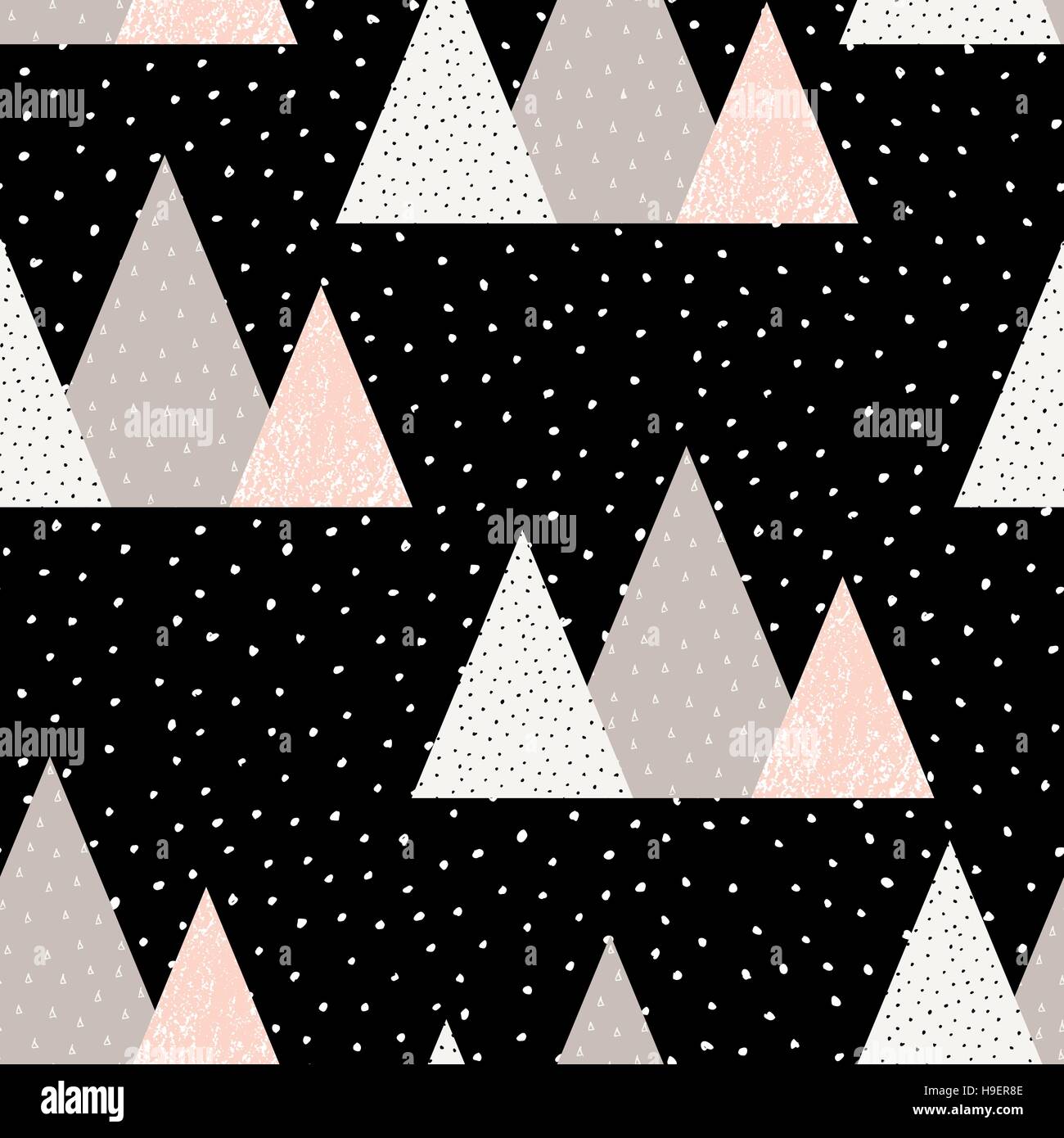 Nahtlose Muster mit Dreieck Formen in Pastell rosa, Taupe, weiß und schwarz. Moderne Textilien, Wandkunst, Geschenkpapier, Tapetendesign. Stock Vektor