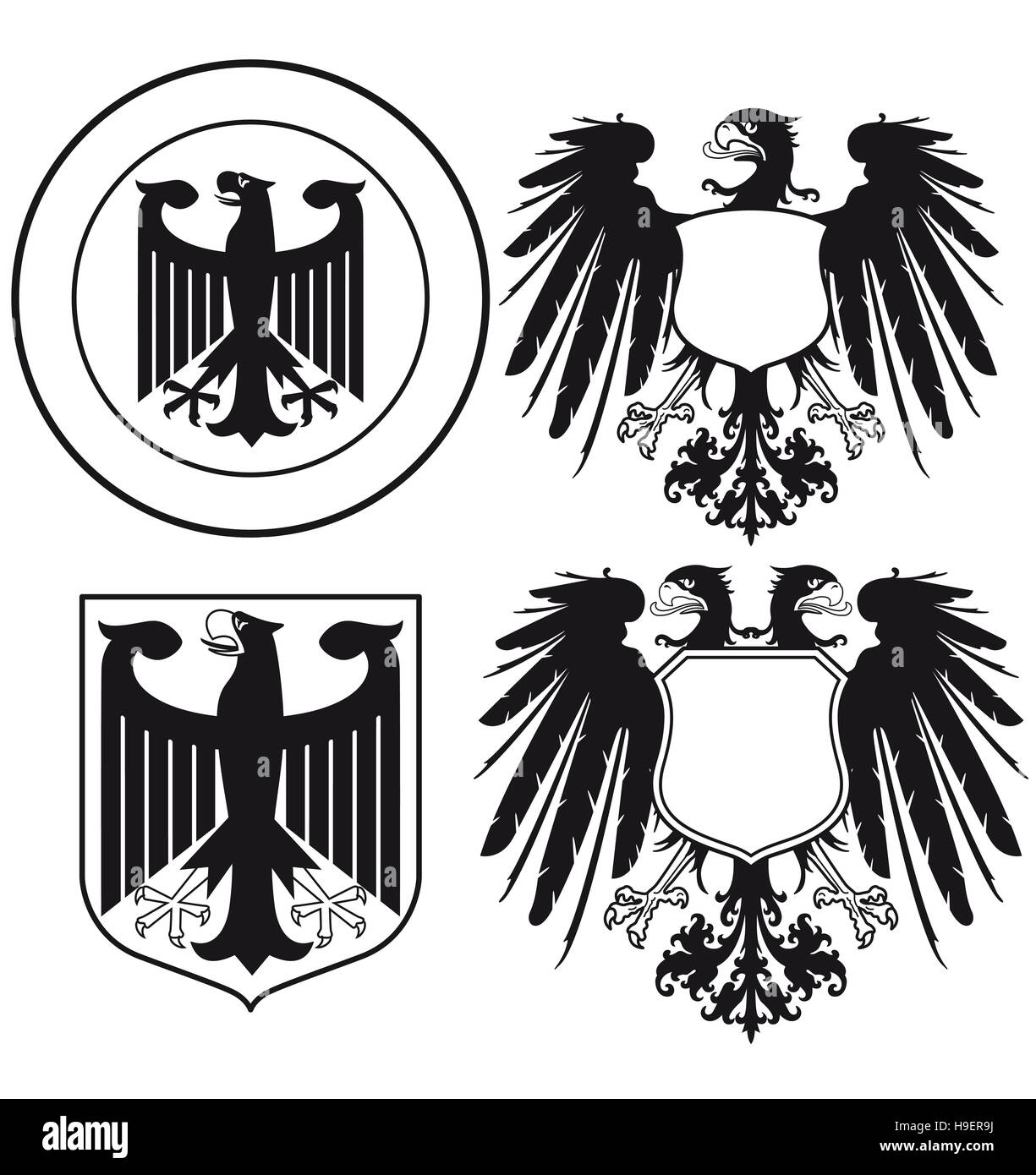 Adler heraldische Schilde Stockfoto