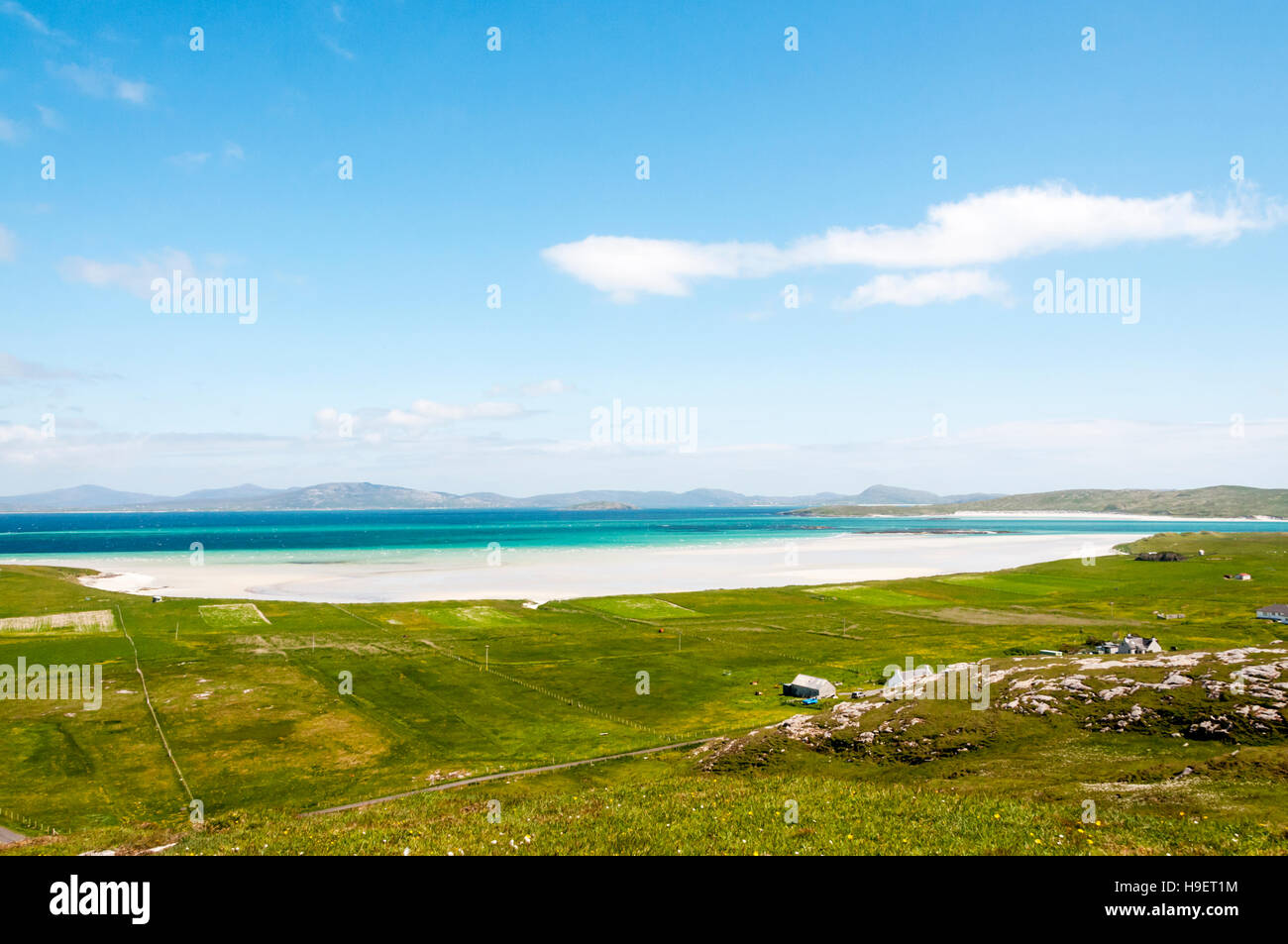 Der Strand von Tràigh Sgùrabhal im Norden der Insel Barra, in den äußeren Hebriden. Stockfoto