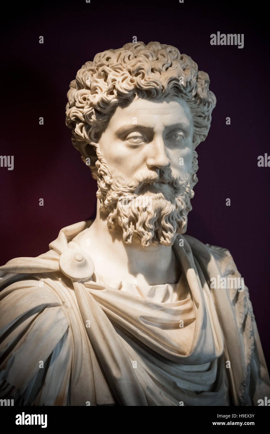 Rom. Italien. Porträtbüste des Roman Emperor Marcus Aurelius (121-180 n. Chr.), 161-180 n. Chr., Capitoline Museum. Musei Capitolini. Stockfoto