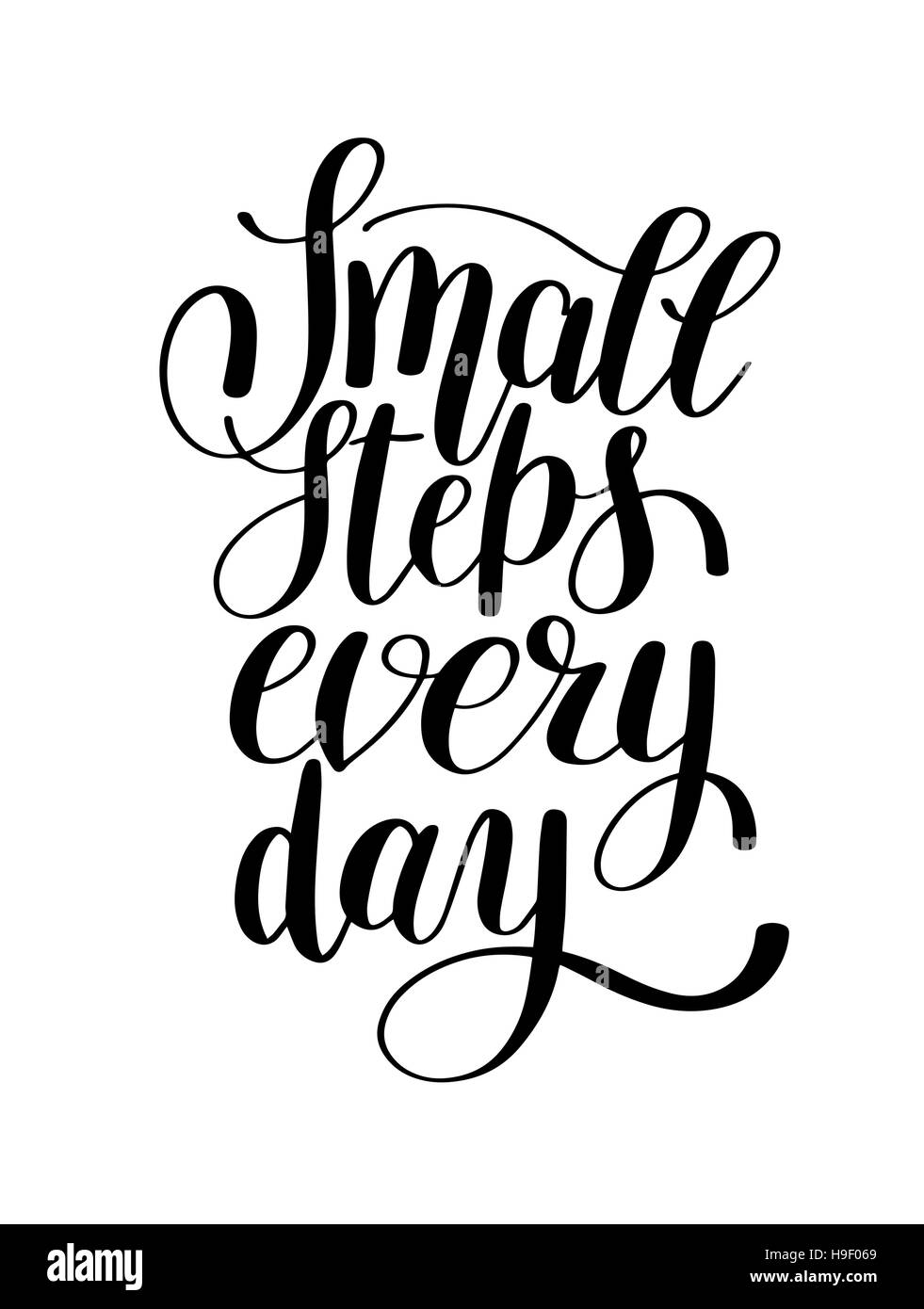 kleine Schritten täglich handschriftliche positiv inspirierend Zitat Stock Vektor