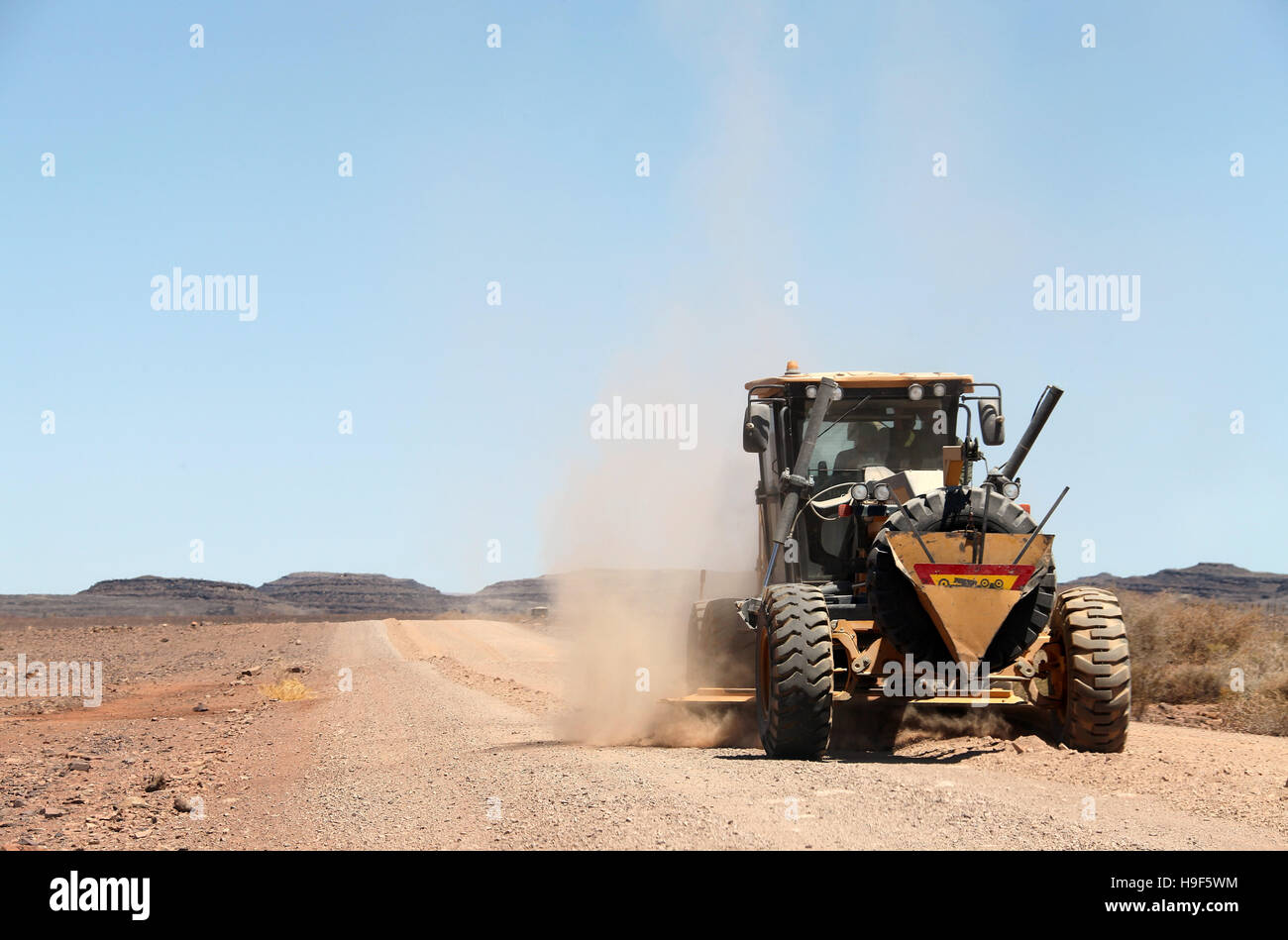 Road Grader in Namibia Stockfoto
