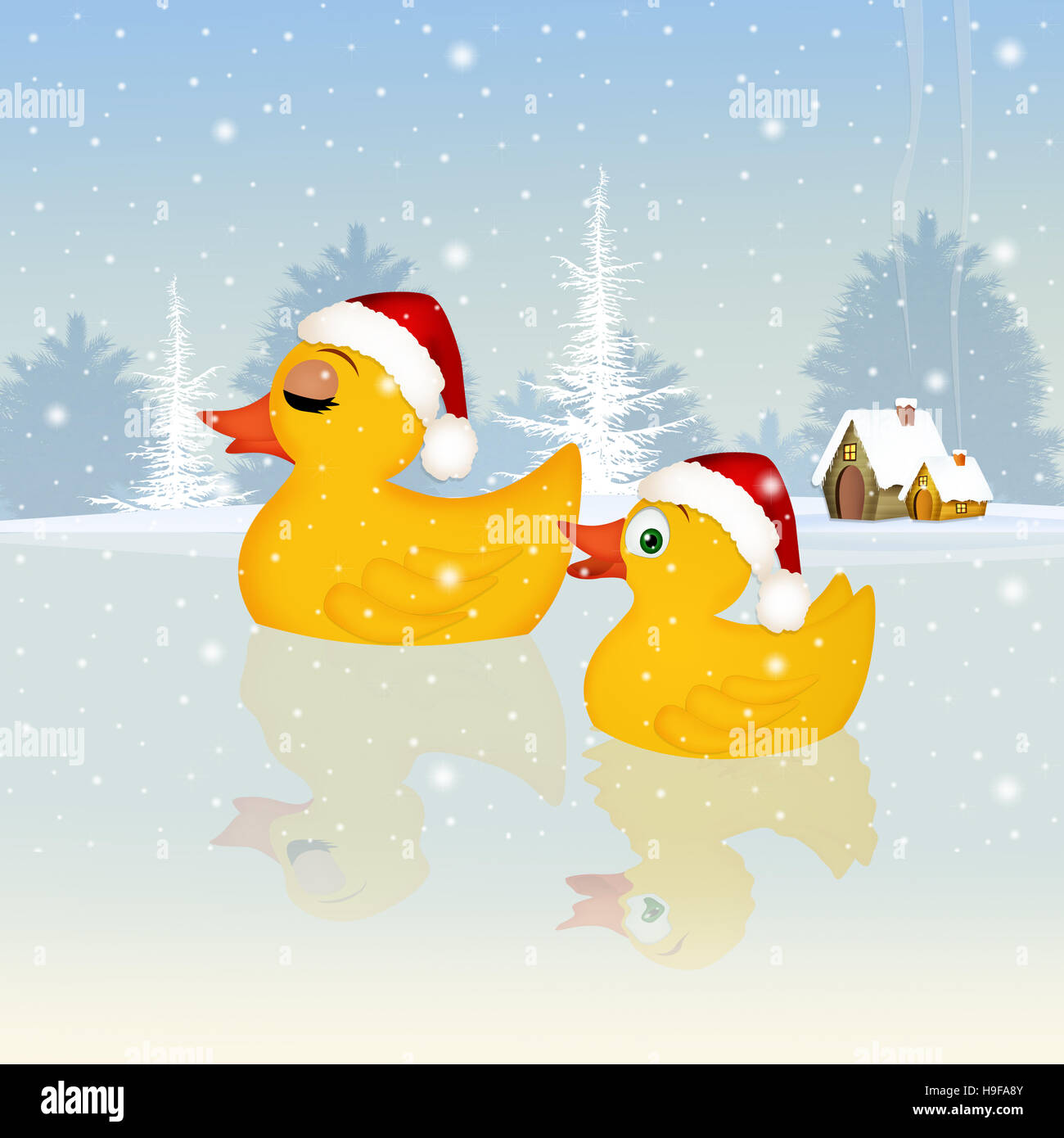 Enten zu feiern Weihnachten Stockfoto