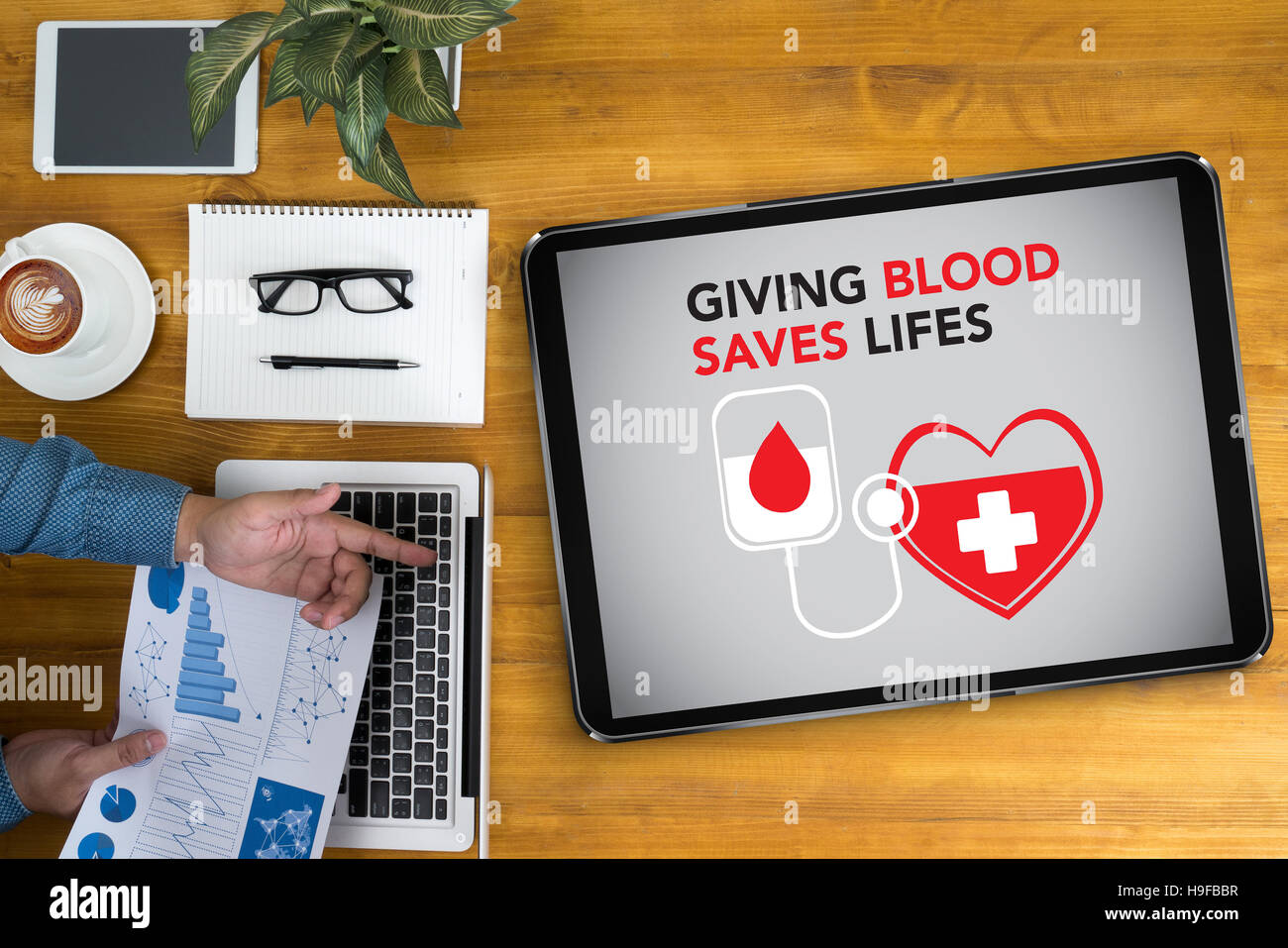 BLUTSPENDEN rettet Leben Blut Spende geben Leben Stockfoto