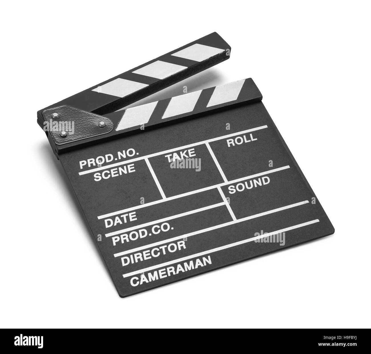 Film Regisseure klatschen Board auf weißem Hintergrund. Stockfoto