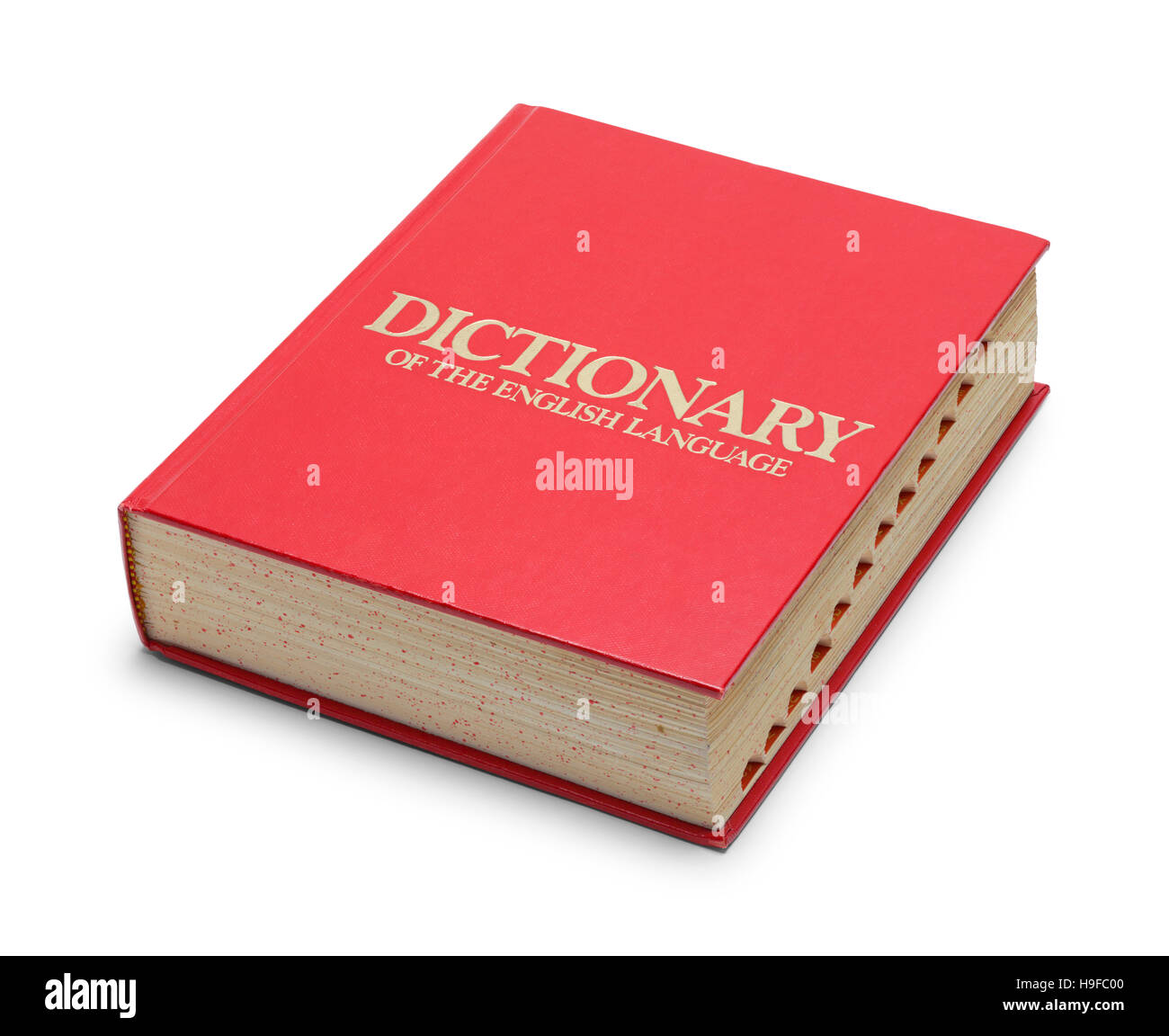 Geschlossenen roten Englisch Wörterbuch mit Registerkarten auf weißem Hintergrund. Stockfoto