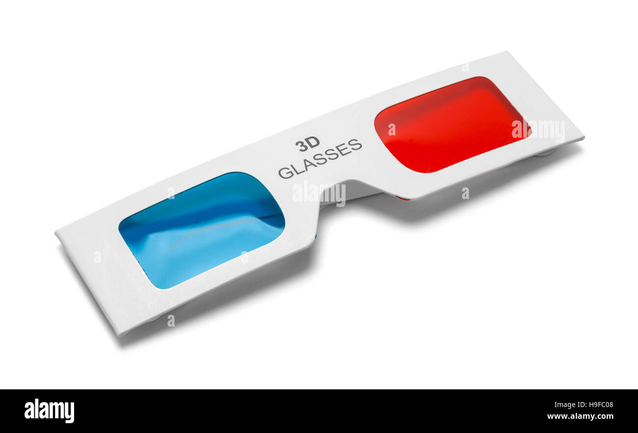 3D-Brille gefaltet auf weißem Hintergrund. Stockfoto