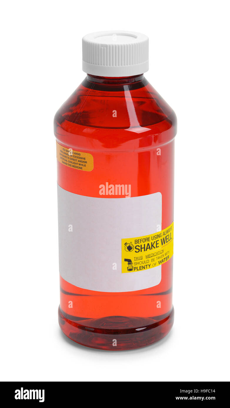 Volle Flasche flüssigen medince auf weißem Hintergrund. Stockfoto