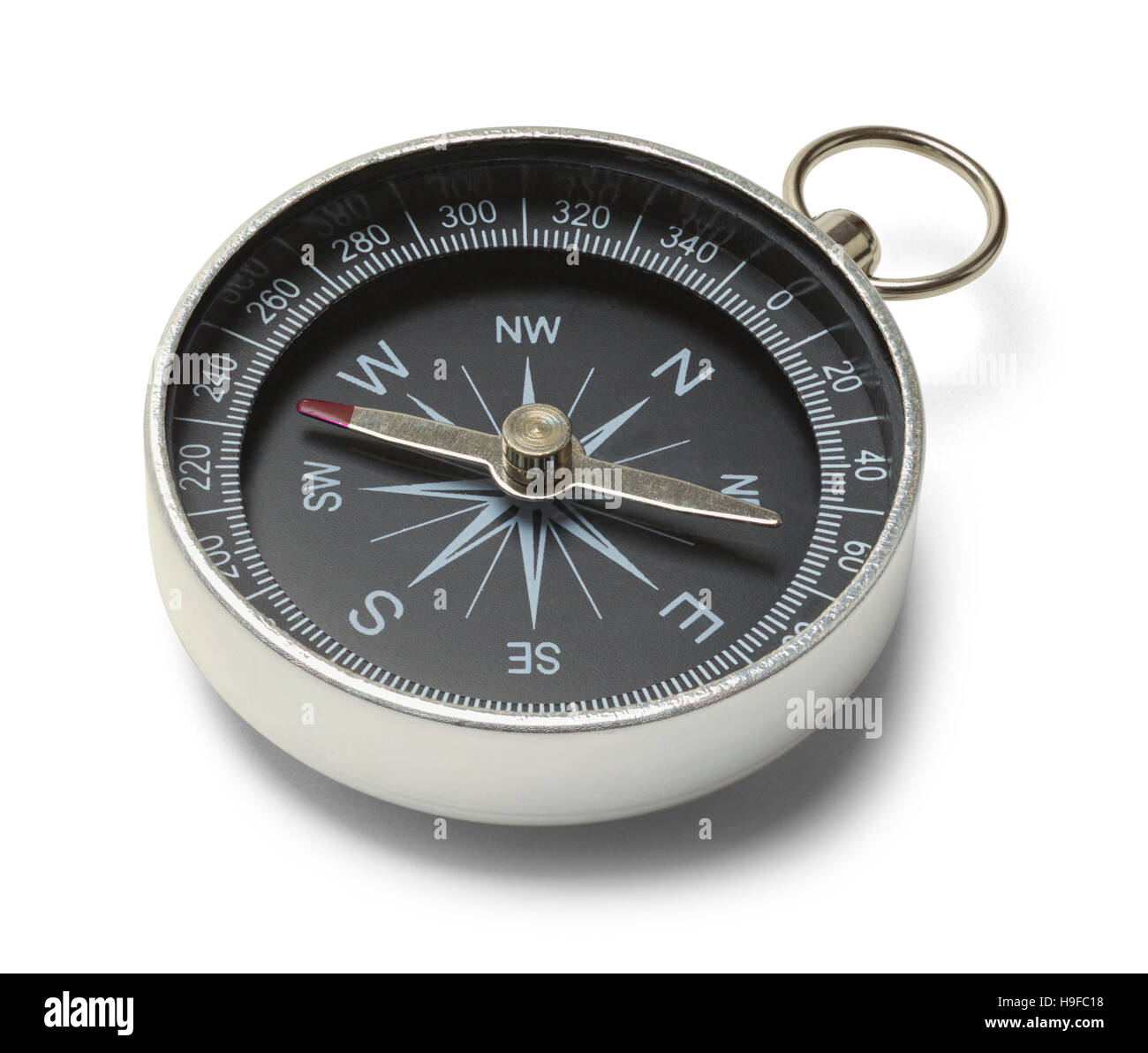 Silber metall Kompass auf weißem Hintergrund. Stockfoto