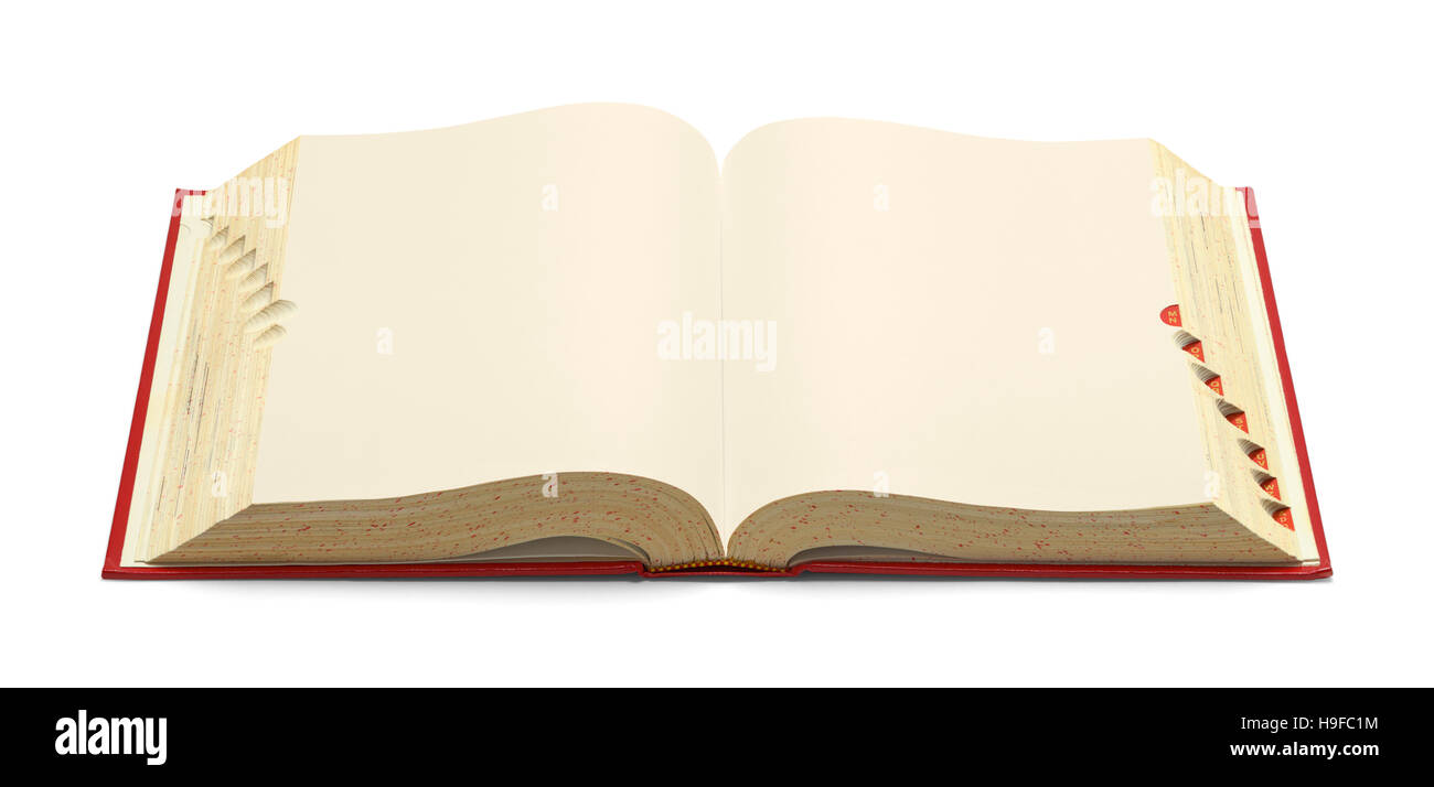 Öffnen Wörterbuch mit Kopie Speicherplatz auf weißem Hintergrund. Stockfoto