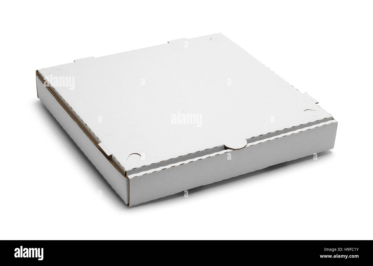 Geschlossen pizza box auf whote Hintergrund isoliert. Stockfoto