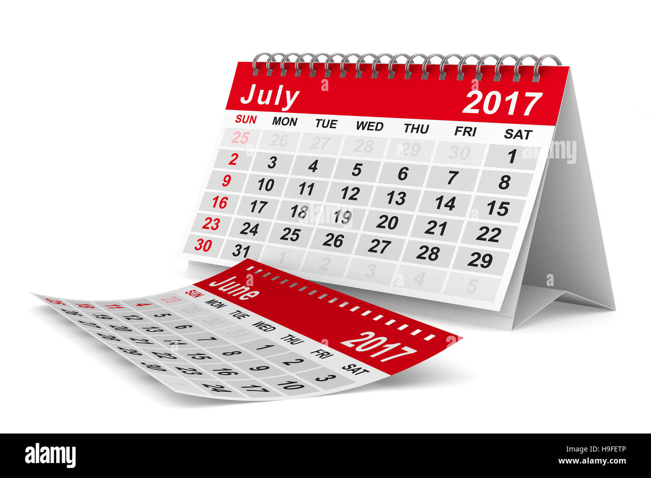Kalender für das Jahr 2017. Juli. Isolierte 3D-Bild Stockfoto