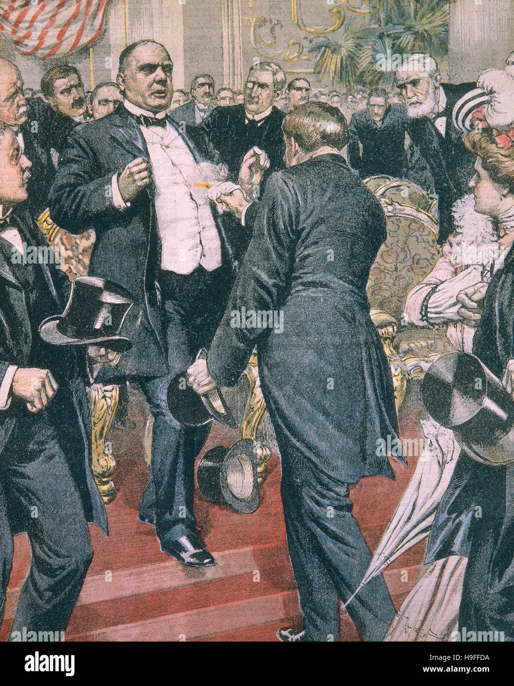 Gravur - Attentat auf Präsident Mckinley in Buffalo während der internationalen Ausstellung - 1901 Stockfoto