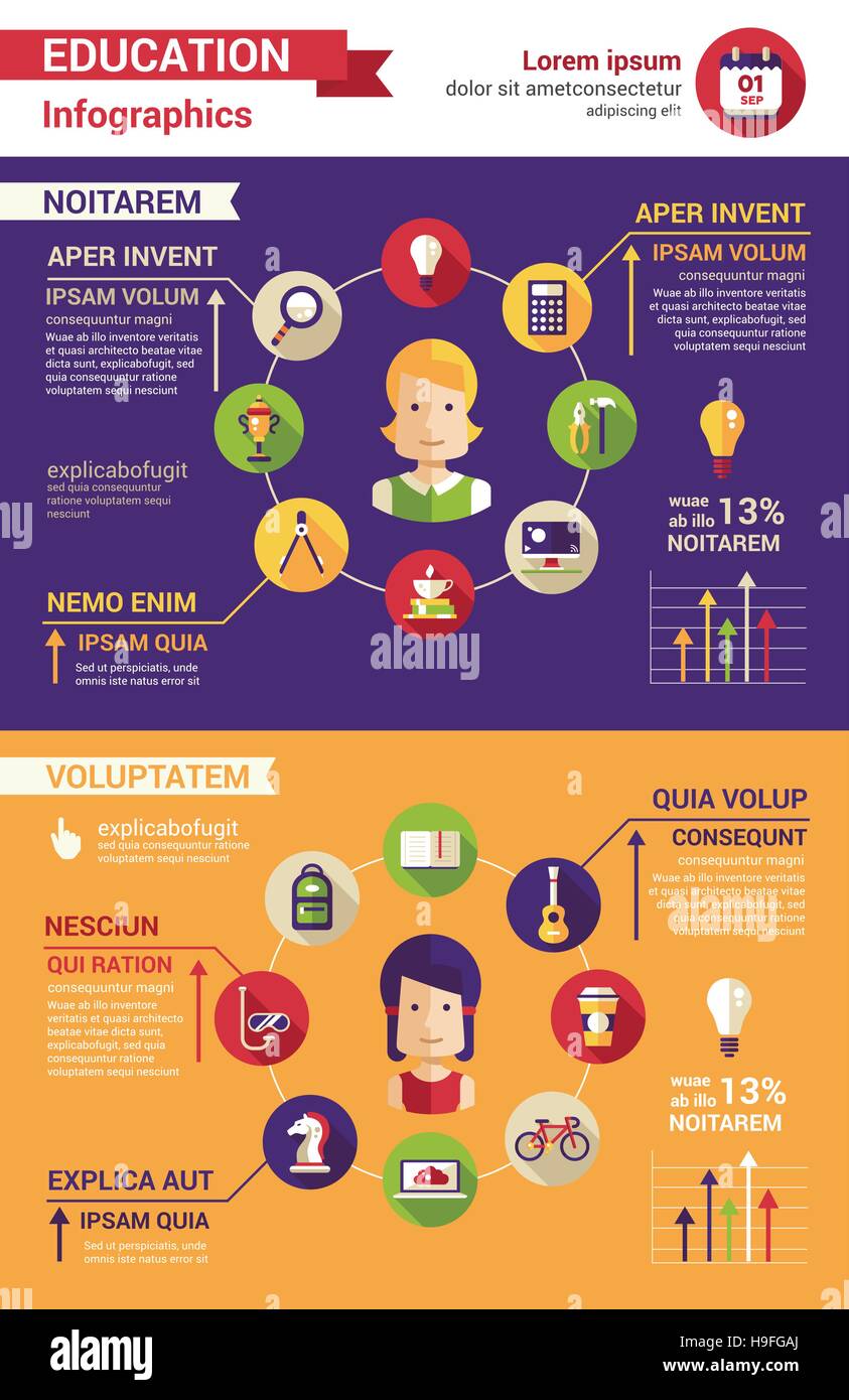 Bildung Poster Tempalte der modernen flaches Design Icons und Infografiken Vektorelemente Stock Vektor
