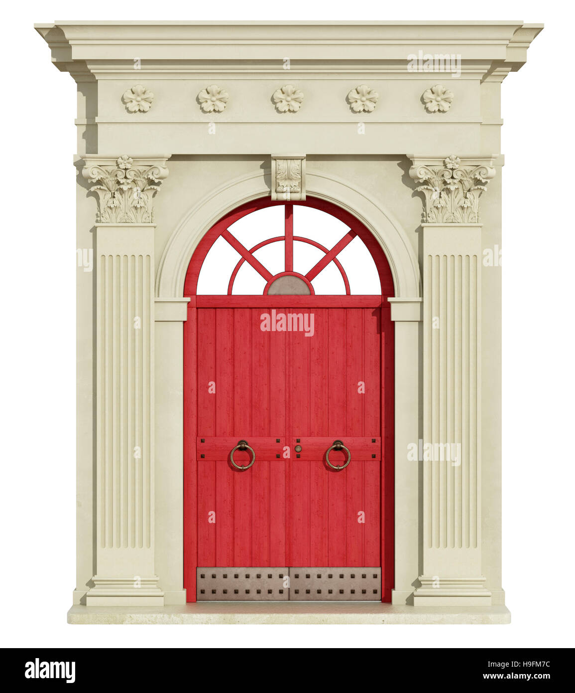 Klassischen Bogen mit korinthischen Säule und rote Front door - 3d Rendering Stockfoto