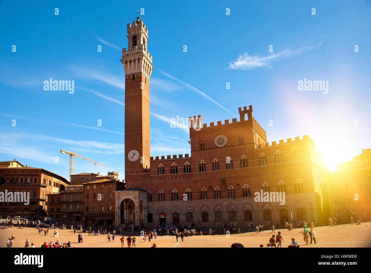 Campo-Platz mit Mangia Turm, Siena, Italien Stockfoto