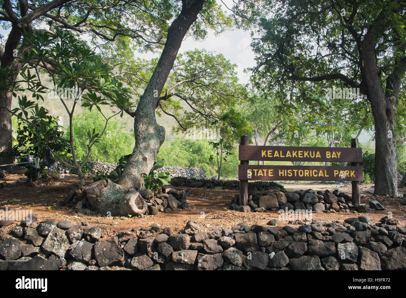 Kealakekua Bay ist ein wichtiger historischer Ort, weil die Website markiert, wo der erste Westler, Captain James Cook auf Hawaiis Big Island gelandet. COO Stockfoto