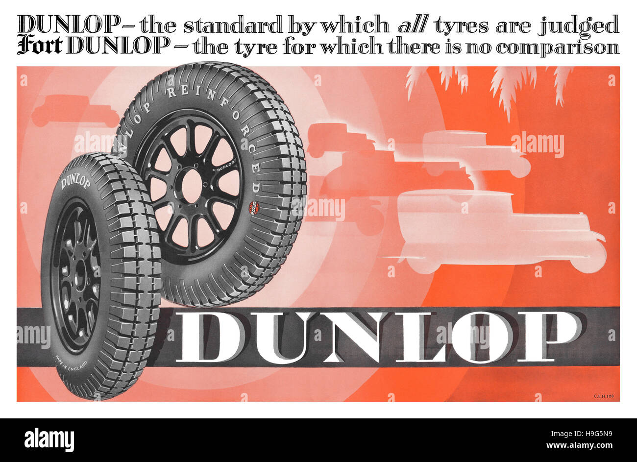 1930 britischer Werbung für Dunlop-Reifen Stockfoto