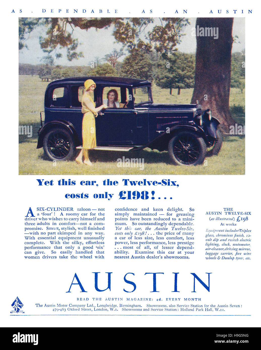 1931 britische Werbung für den Austin zwölf sechs Motorwagen Stockfoto