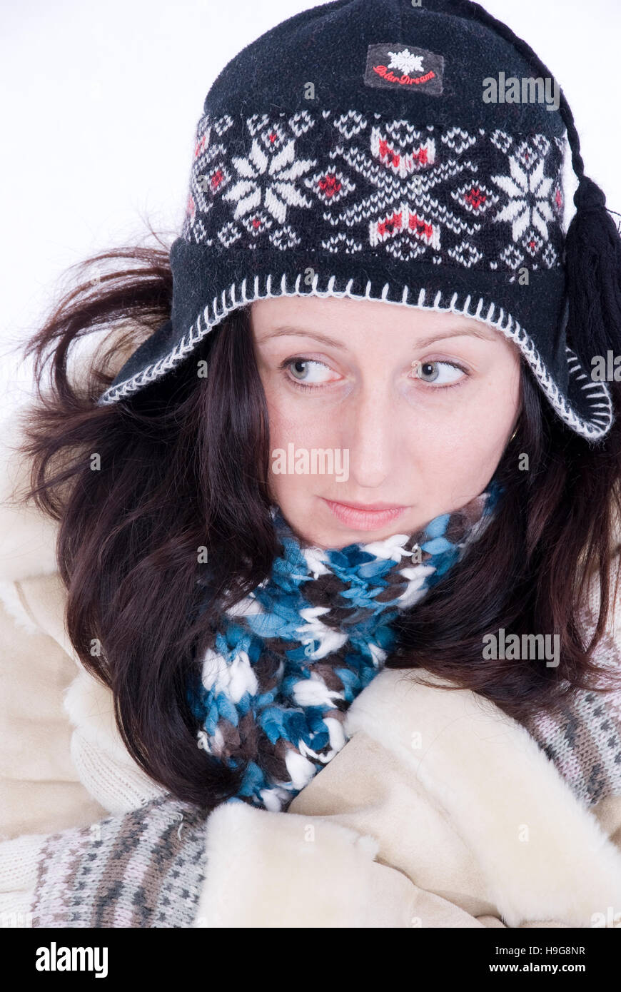 Einfrieren von Frau Winter Kleidung Stockfoto