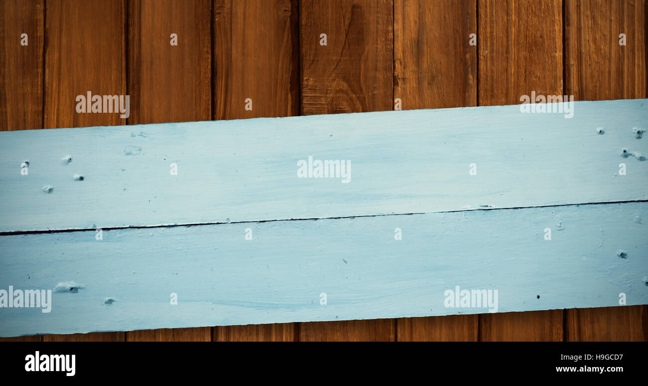 Zusammengesetztes Bild von gemalten blauen hölzernen Planken Stockfoto