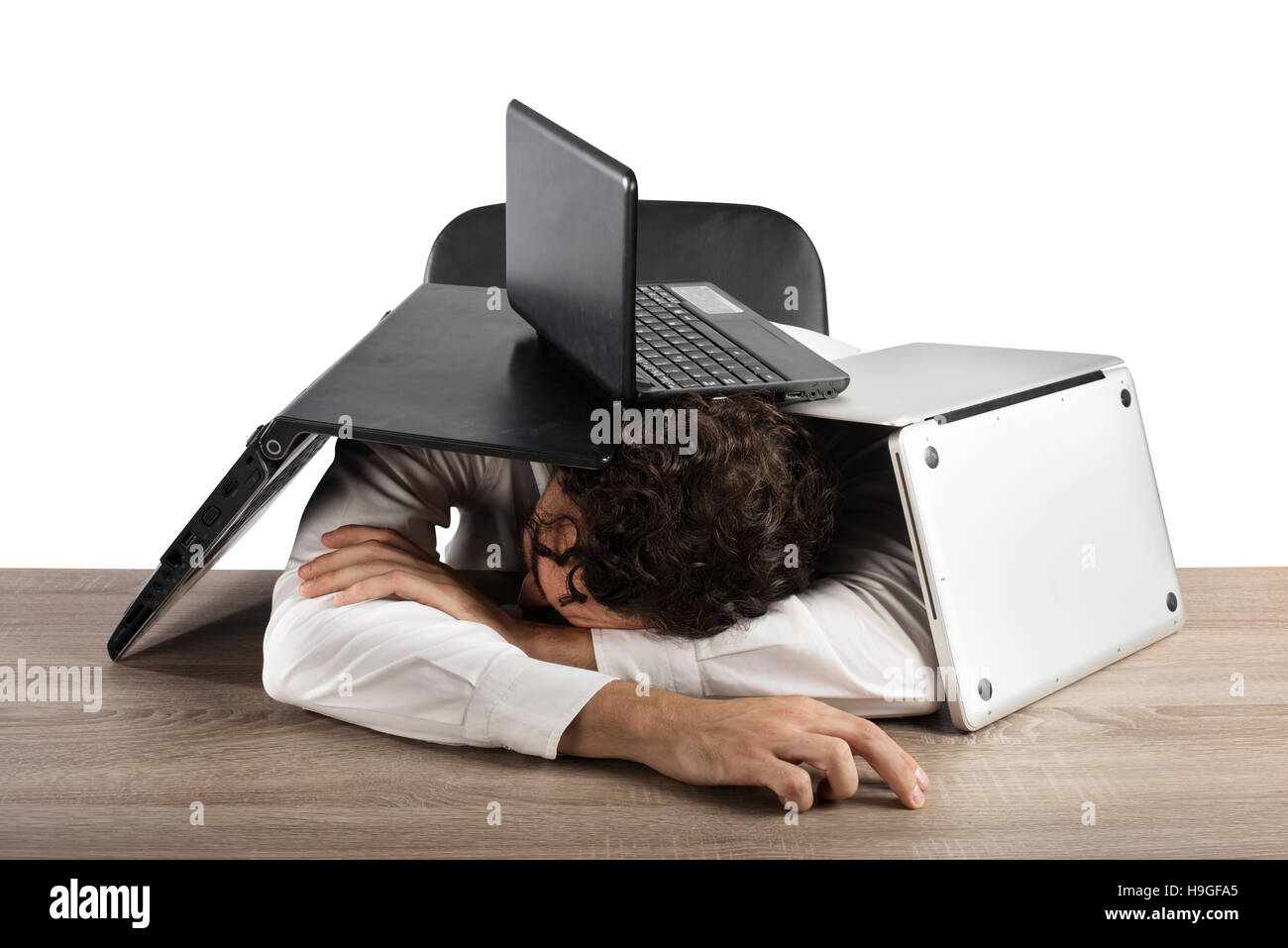 Müdigkeit und Stress im Büro Stockfoto