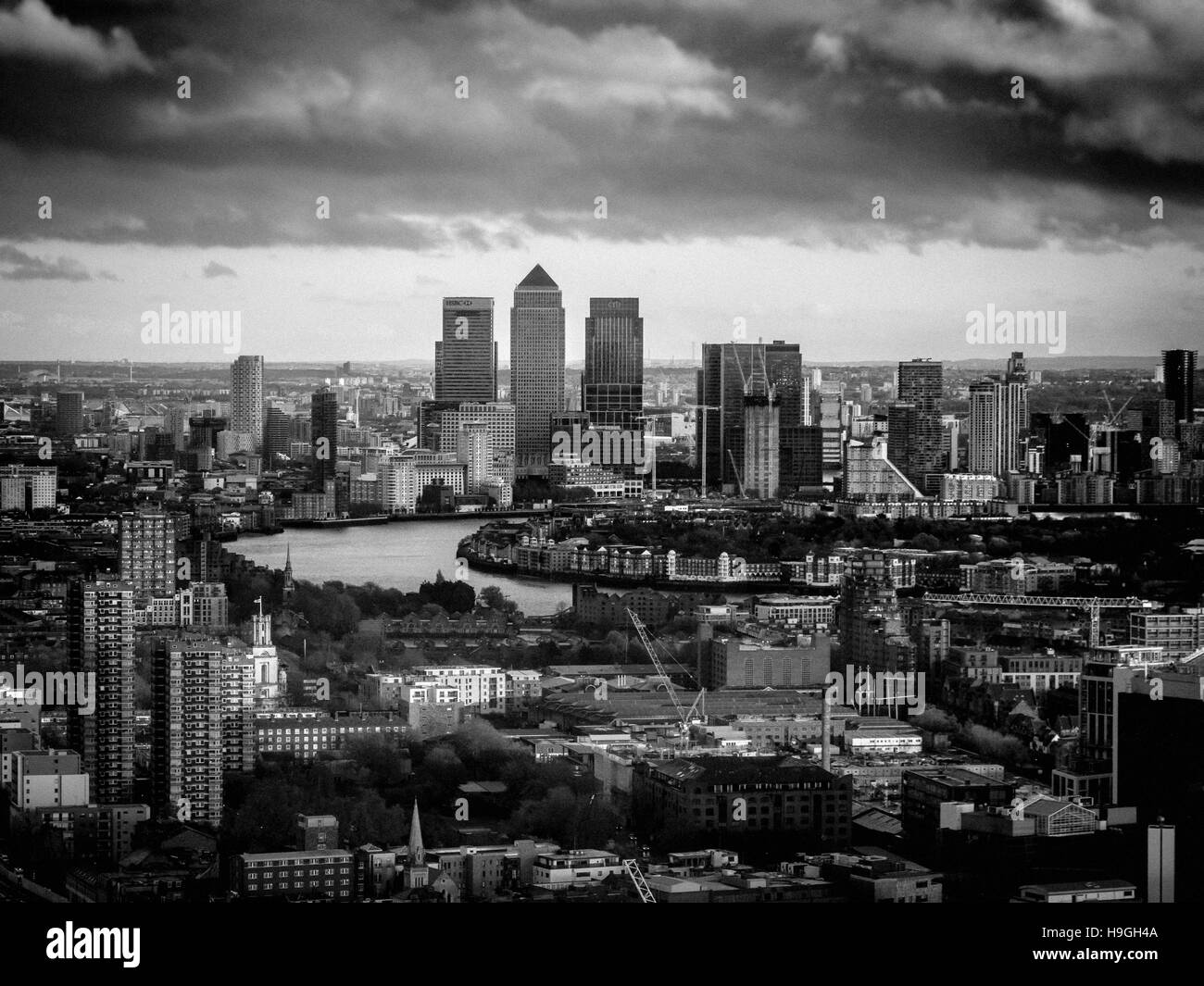 Canary Wharf und Themse, London, UK. Stockfoto