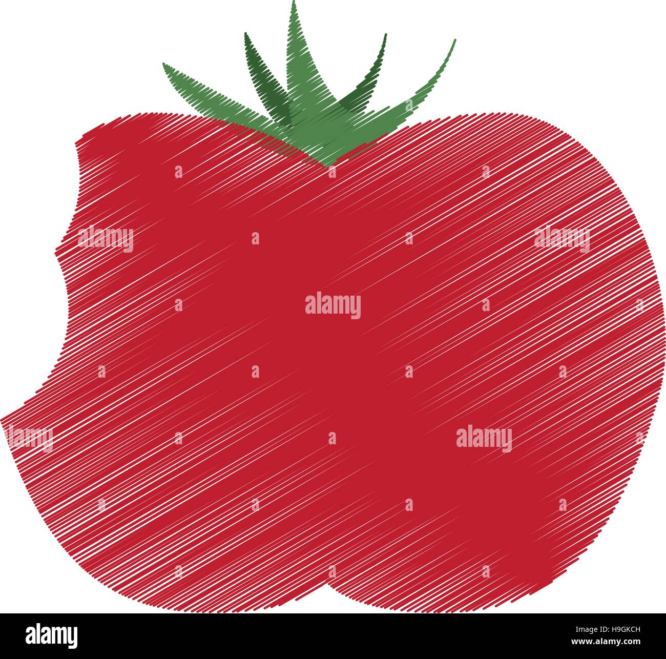farbige Zeichnung Tomate Biss Handsymbol Stock Vektor