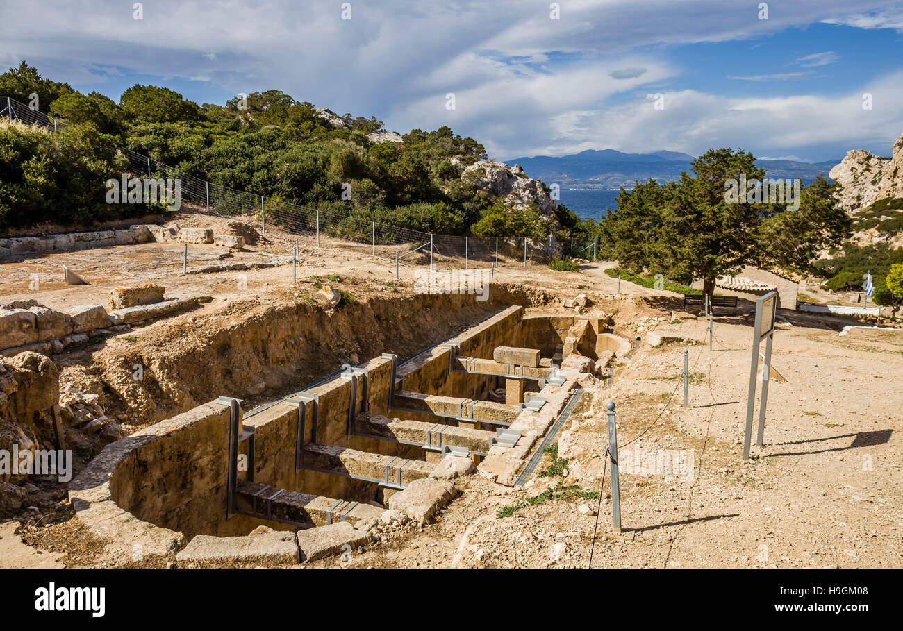 Ruinen der alten Tempel der Hera in Loutraki Stockfoto