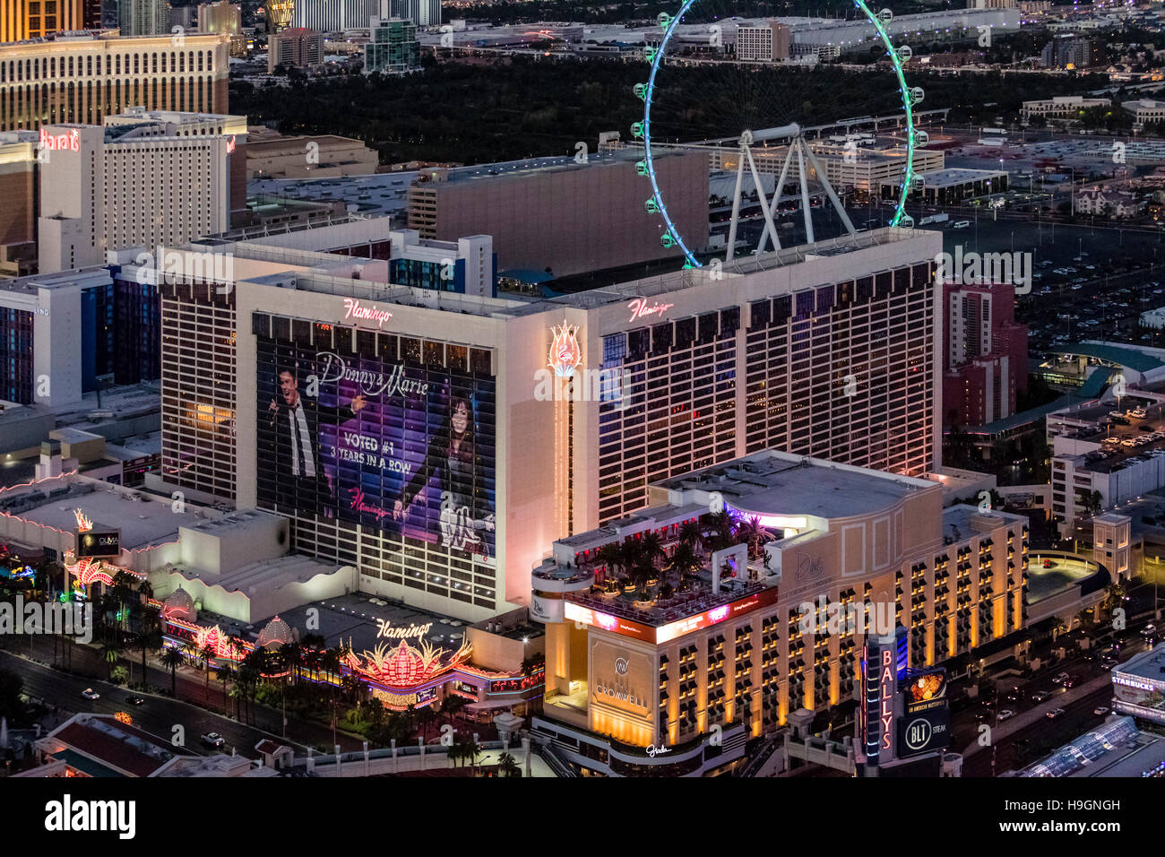Luftbild von Flamingo Hotel und Casino Strip, Las Vegas, Nevada, USA Stockfoto