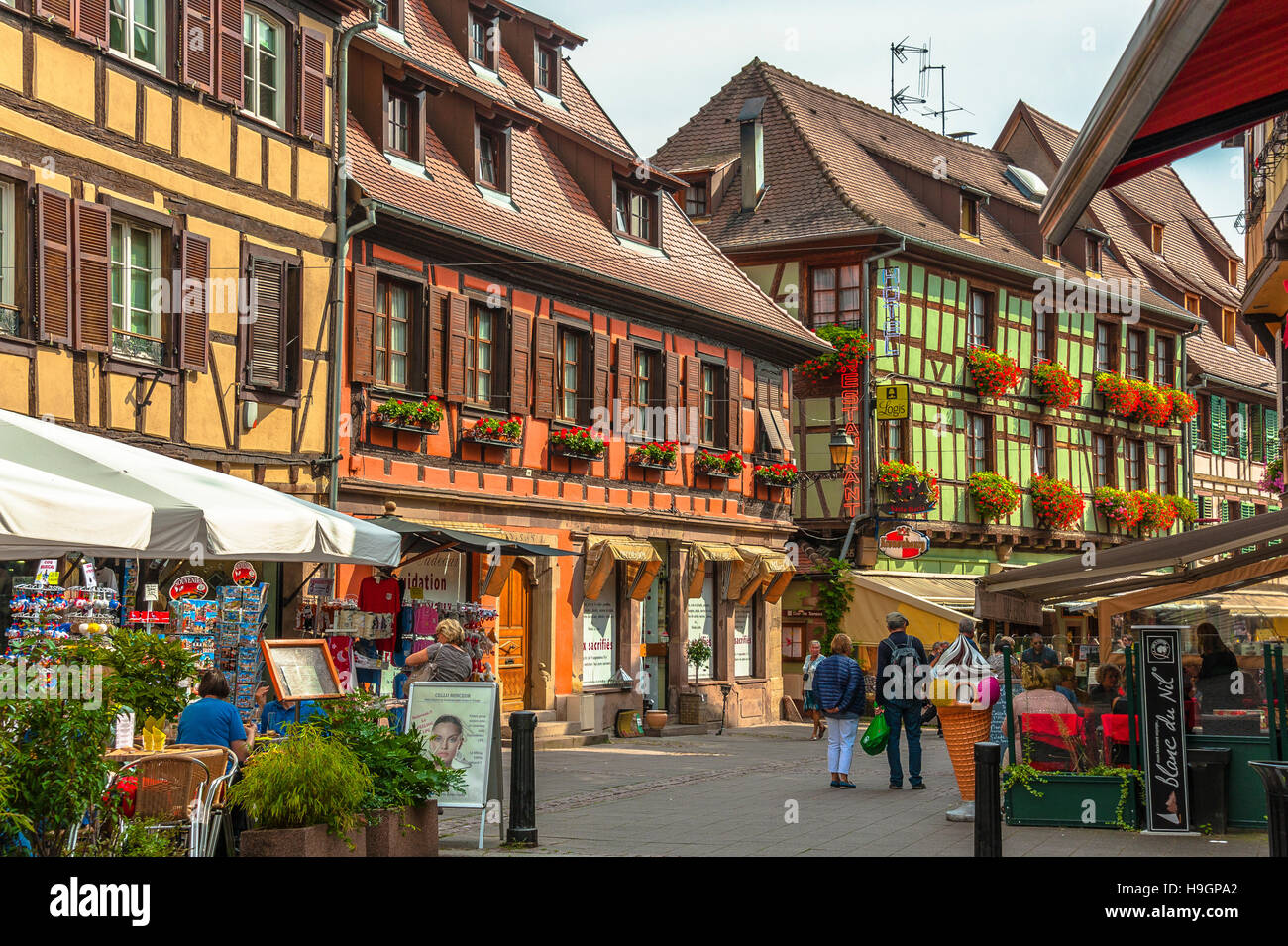 Obernai, malerische Städtchen, landschaftlich schöne Strecke der Rebe elsässischen unteren Rhein, Elsass, Frankreich Stockfoto